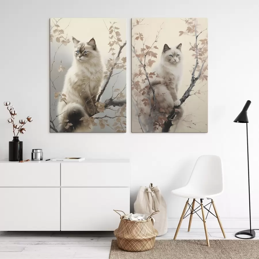  Schilderijen Een kat op een boomtak m00871