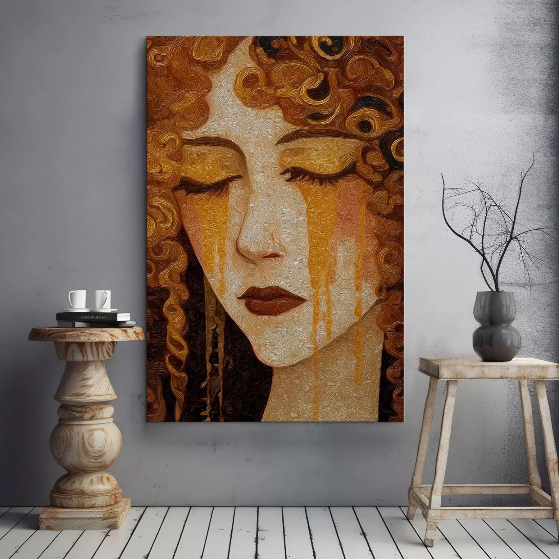  Schilderijen Vrouwelijk portret met rood haar en decoratieve make-up s46149