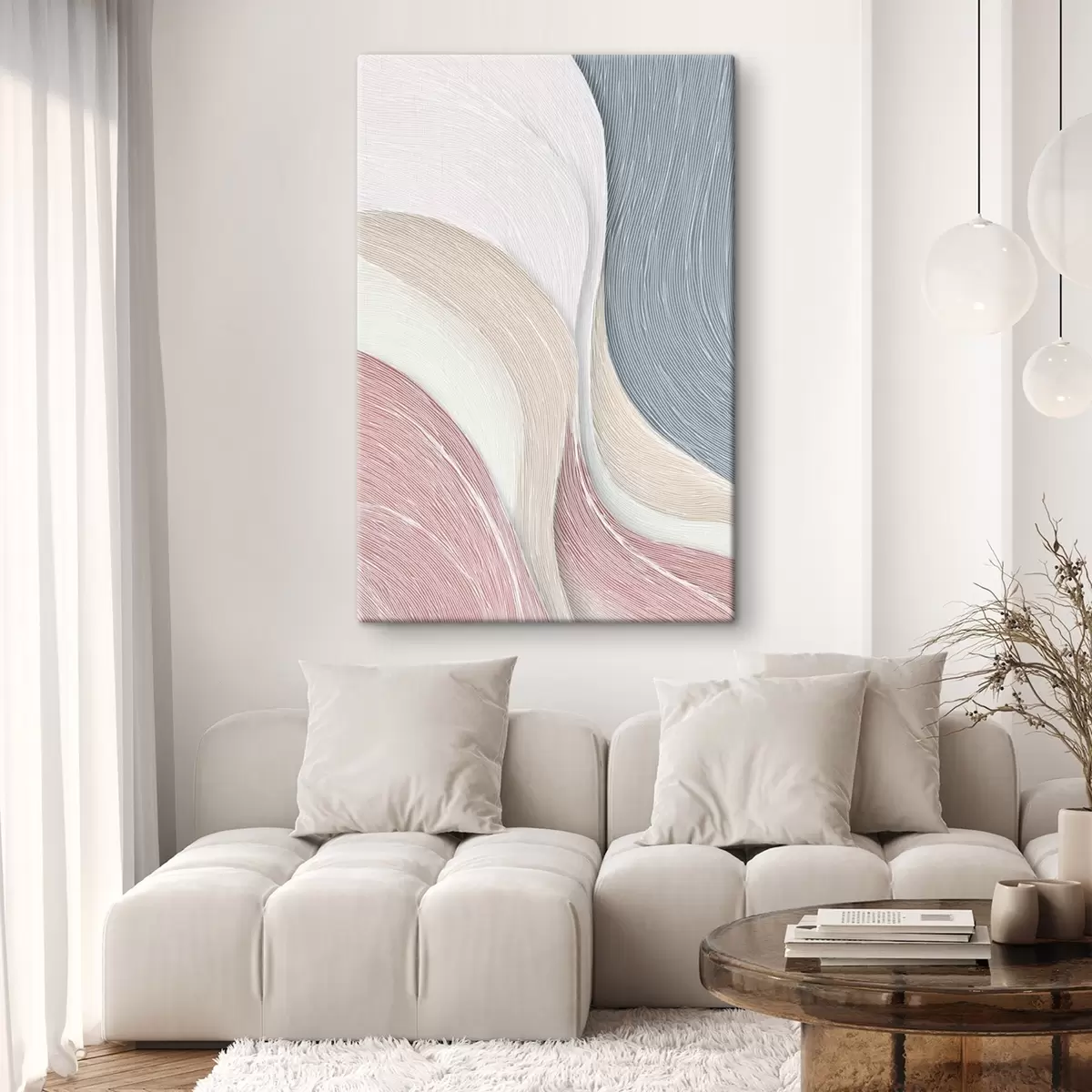  Schilderijen Lichte abstracte golven in lichtroze en grijs-witte tinten s46153