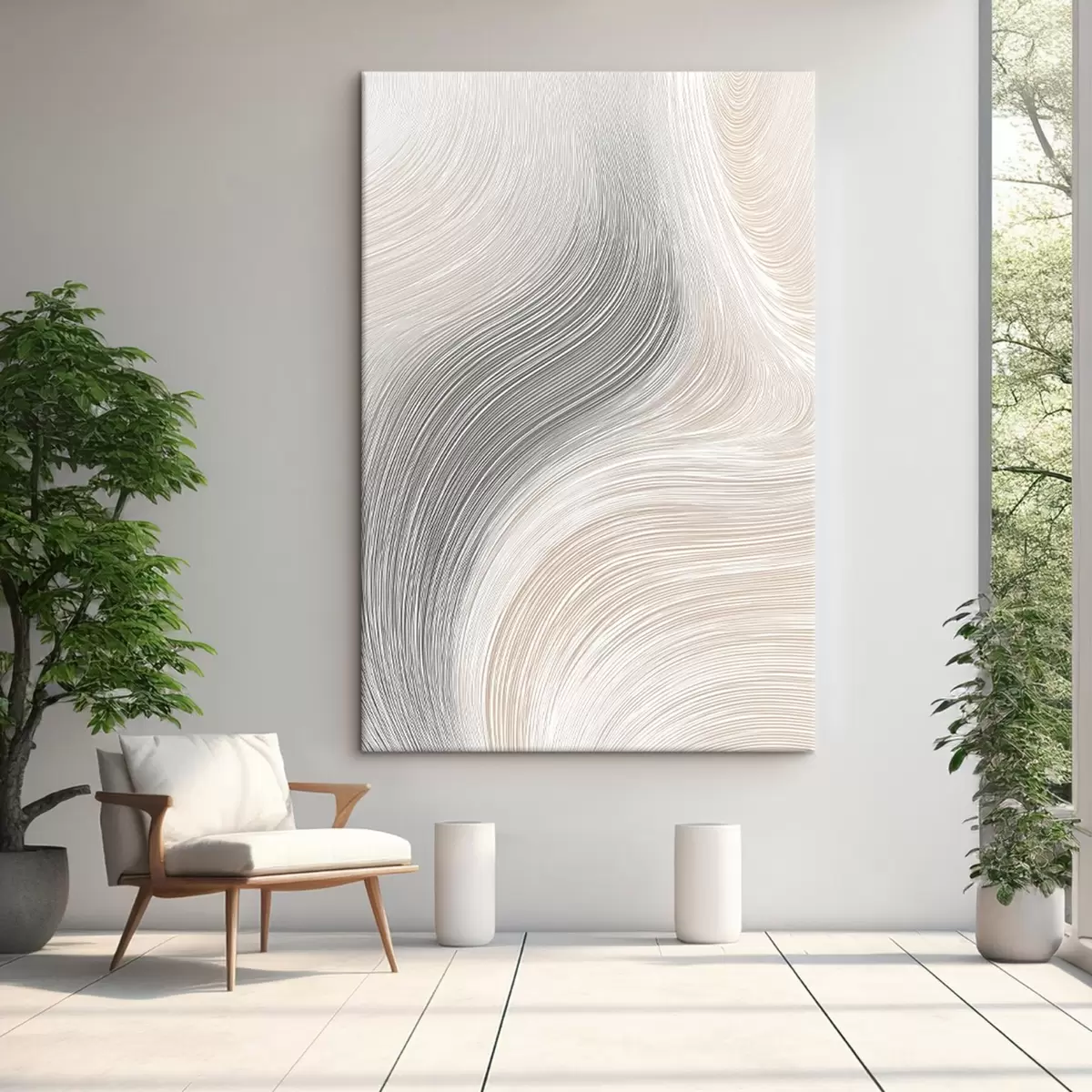  Schilderijen Abstracte vloeiende lijnen in neutrale tinten s46154
