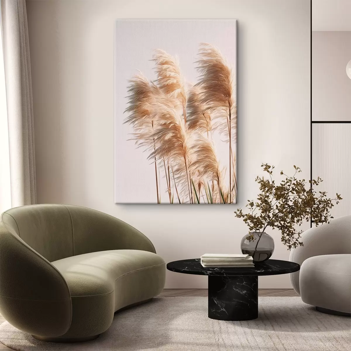  Schilderijen Pluizige decoratieve grassen op een lichte achtergrond s46157