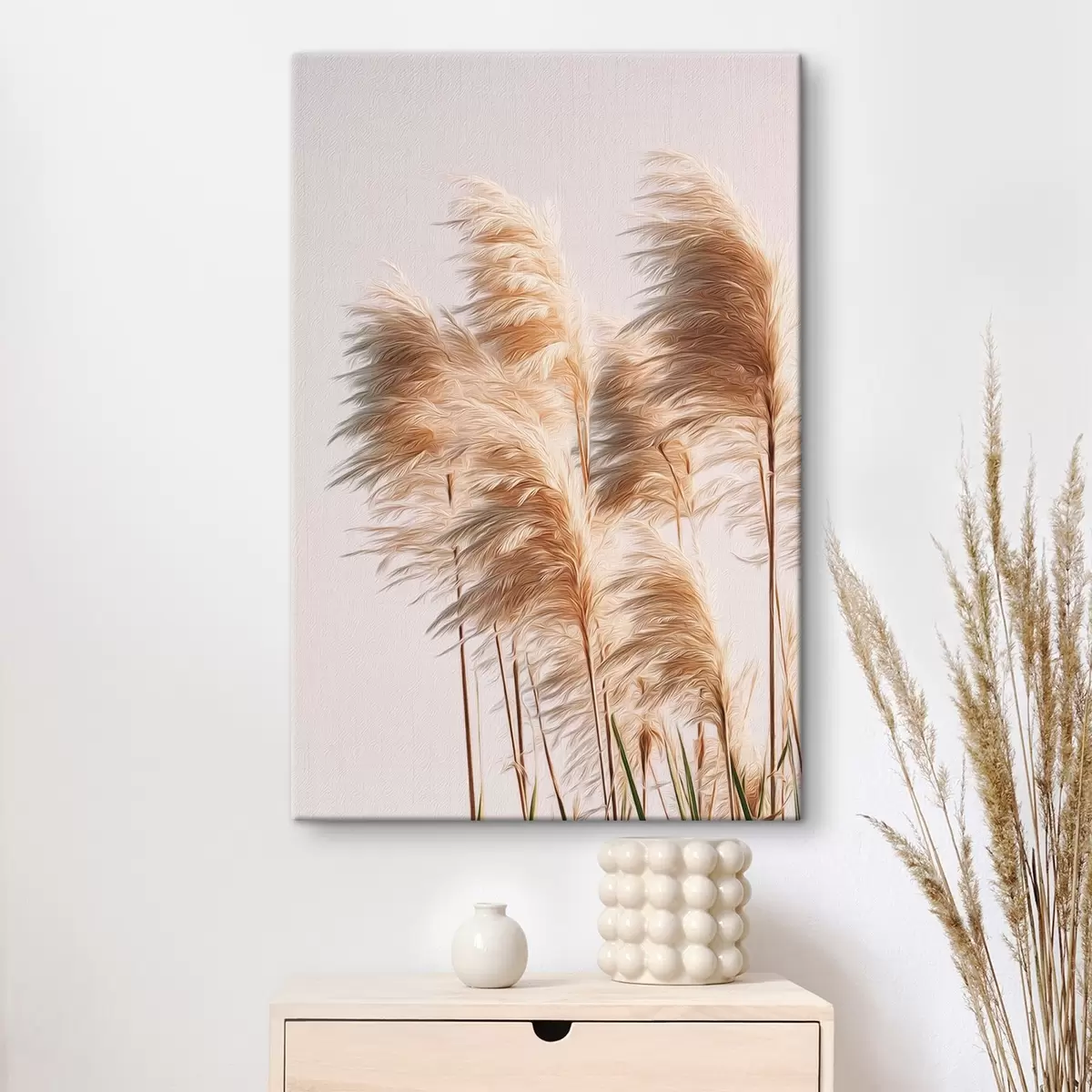  Schilderijen Pluizige decoratieve grassen op een lichte achtergrond s46157