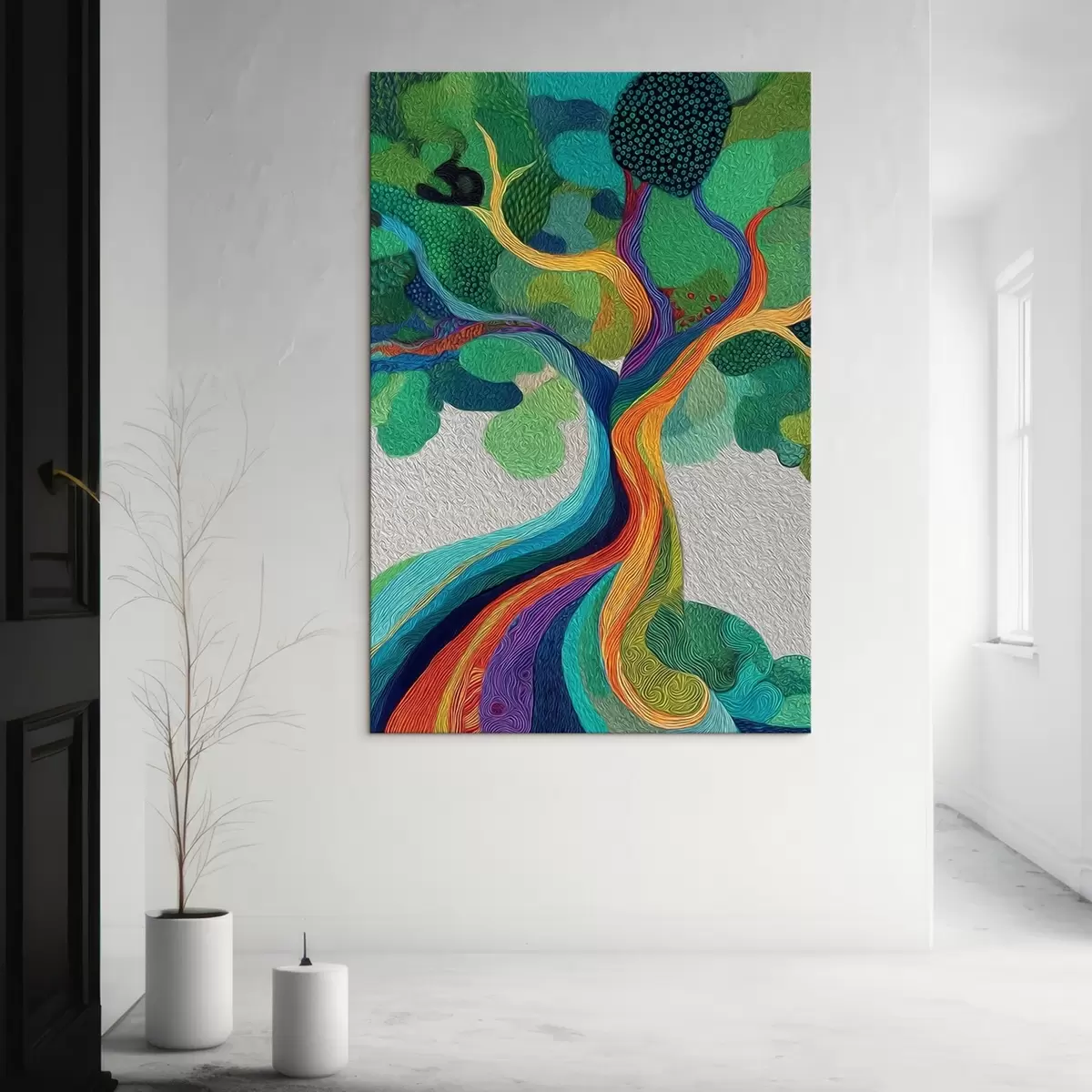  Schilderijen Boom met regenboogtakken op een groene achtergrond s46173