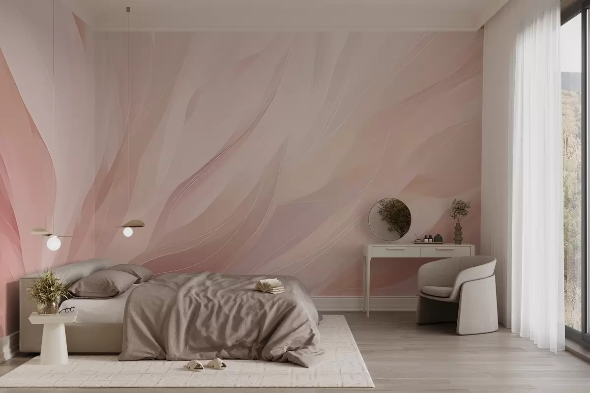 Fotobehang Abstracte zachte penseelstreken in pastelroze en perzikkleurige tinten w04731