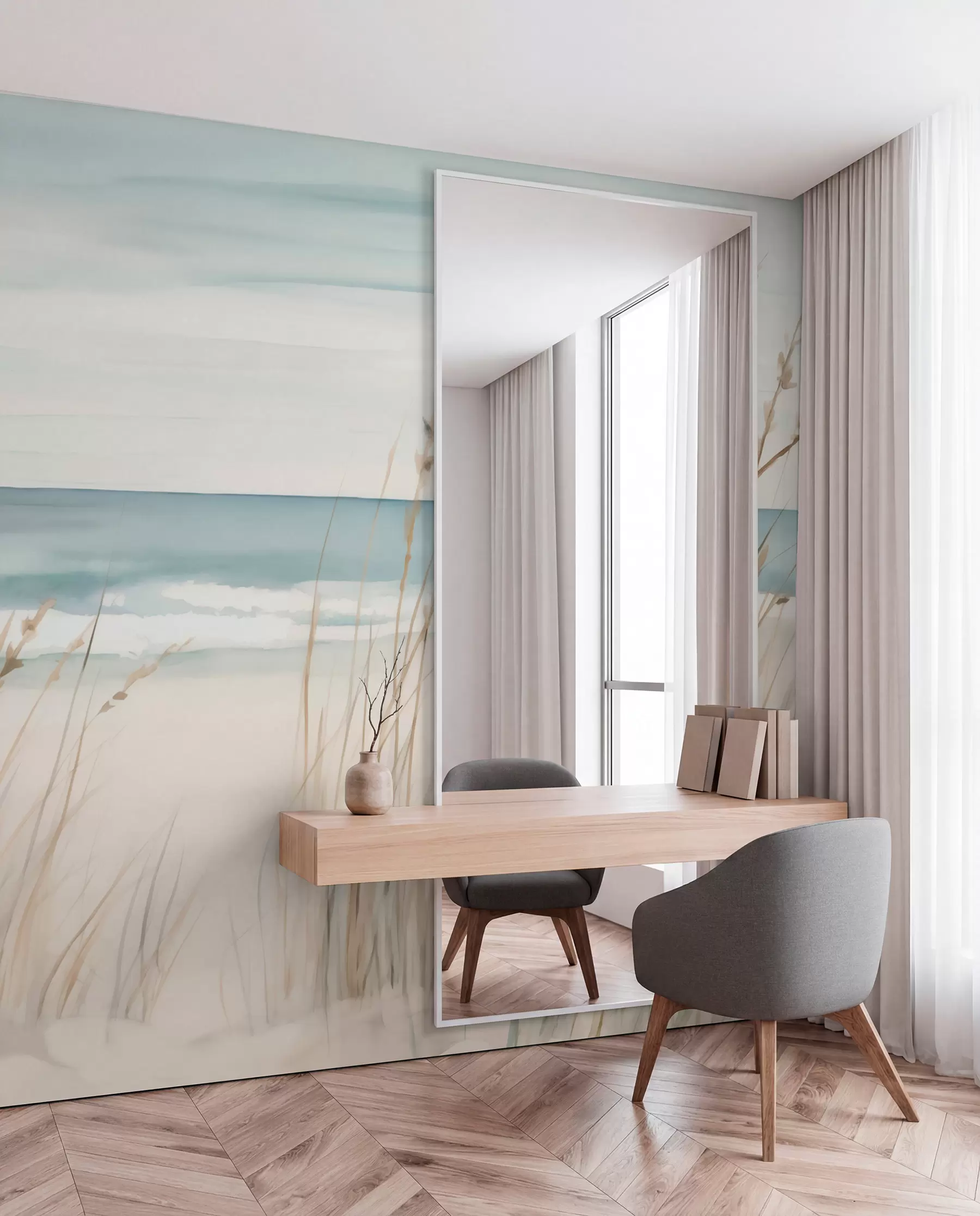 Fotobehang Zacht gras aan de kust w04737