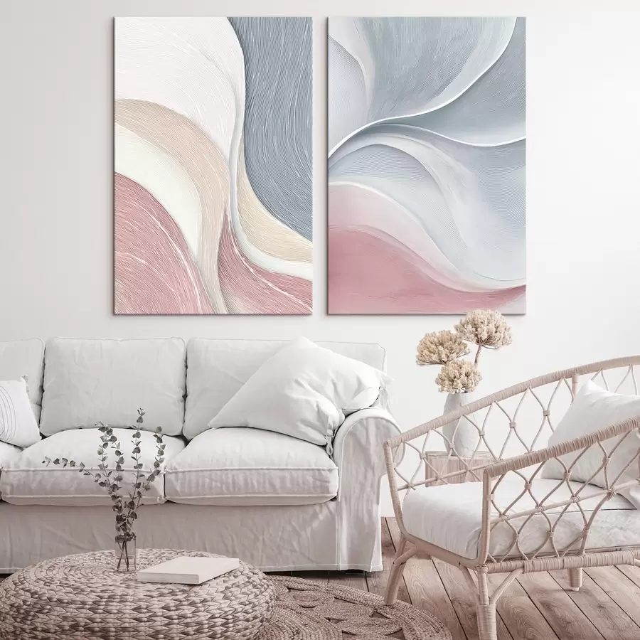 Schilderijen Abstracte golven in roze-beige-blauwe tinten m00874