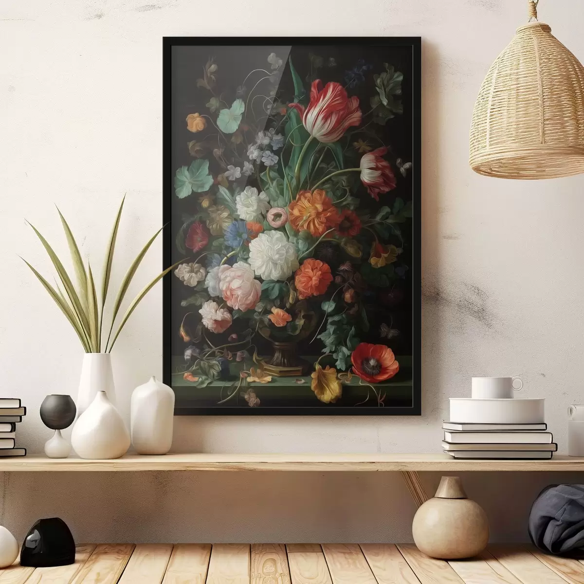 Poster Bloemstuk in de stijl van oude stillevens f46145