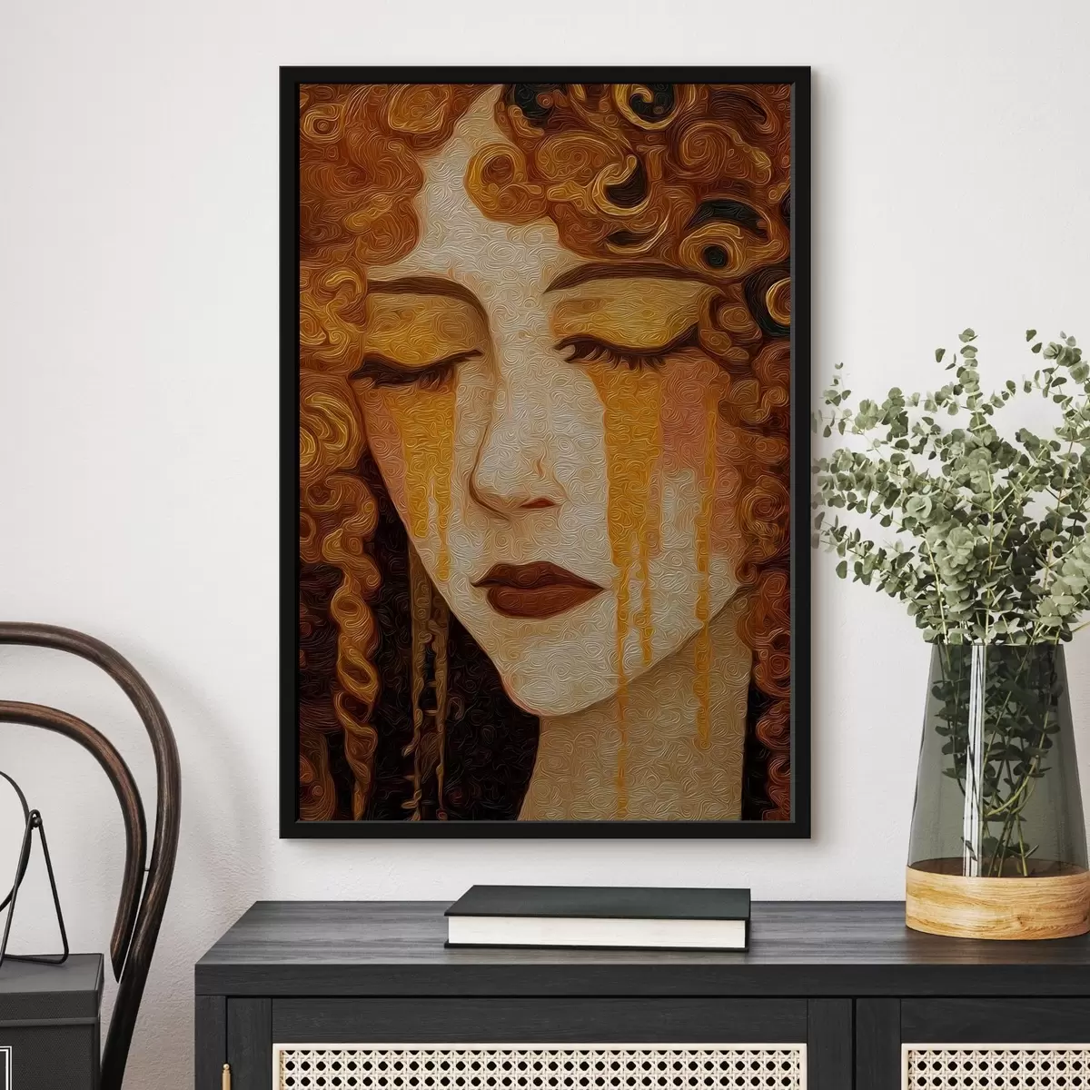 Poster Vrouwelijk portret met rood haar en decoratieve make-up f46149
