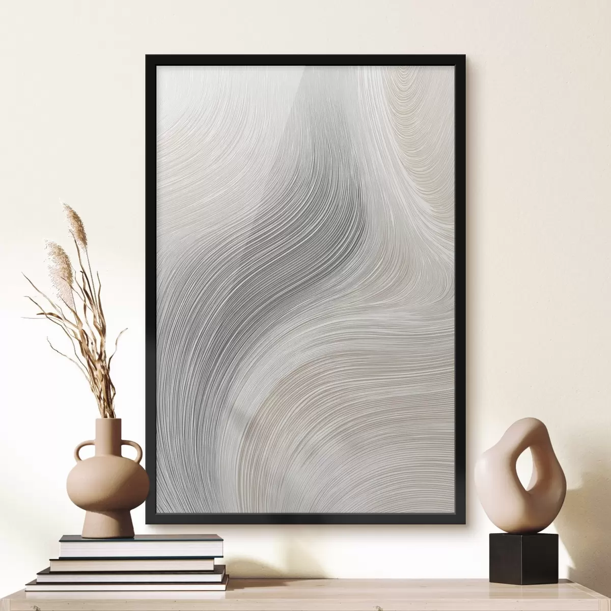 Poster Abstracte vloeiende lijnen in neutrale tinten f46154