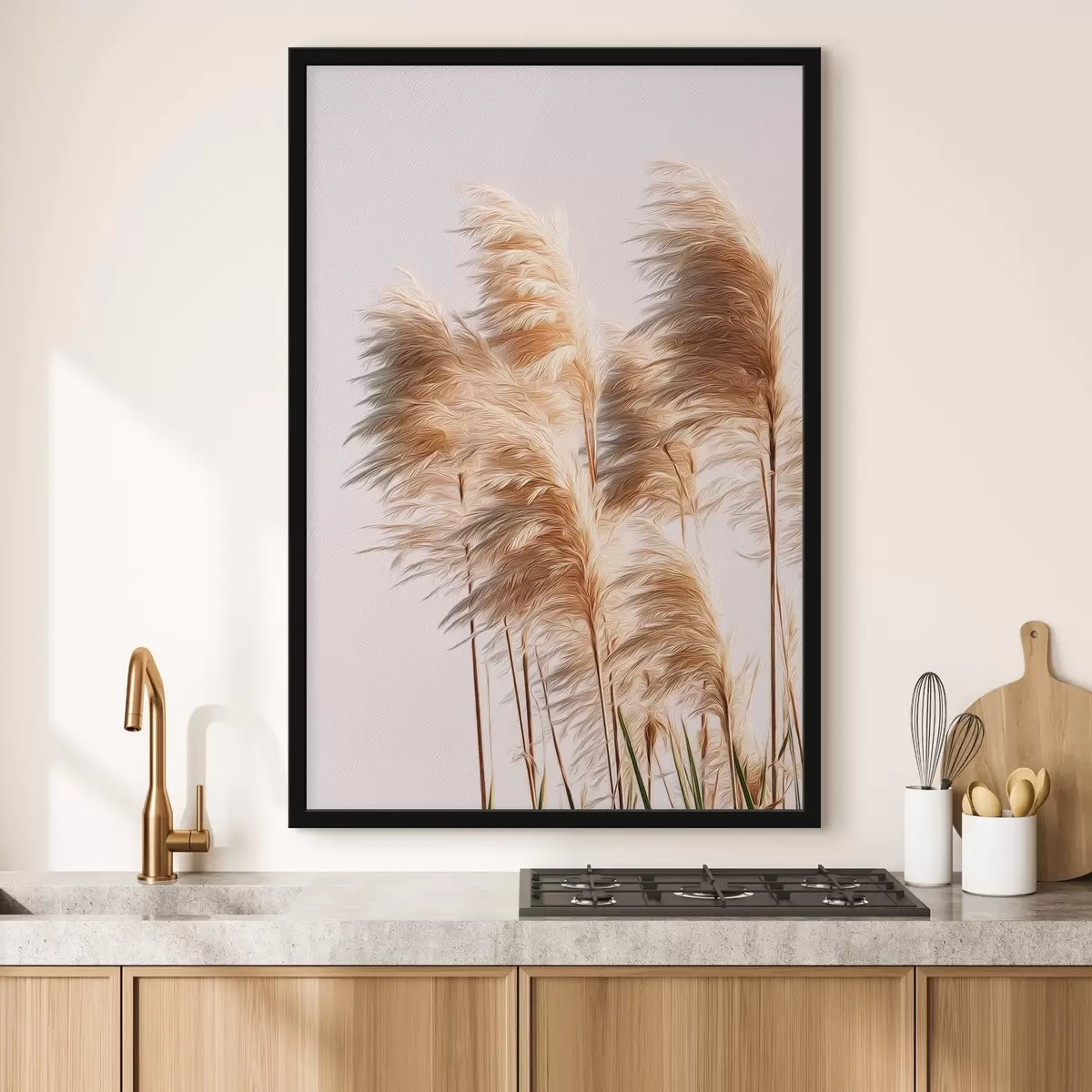Poster Pluizige decoratieve grassen op een lichte achtergrond f46157