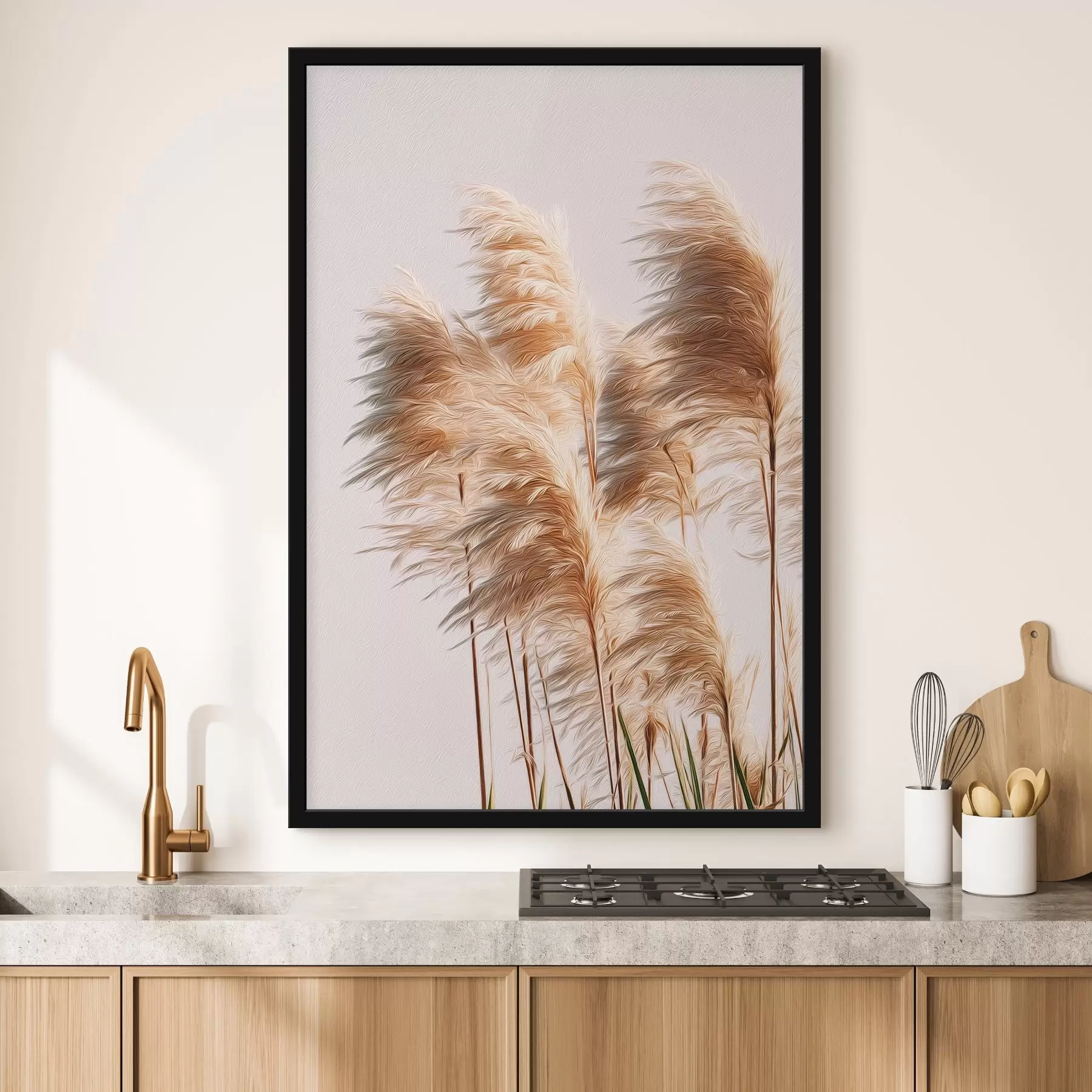 Fotobehang Pluizige decoratieve grassen op een lichte achtergrond f46157