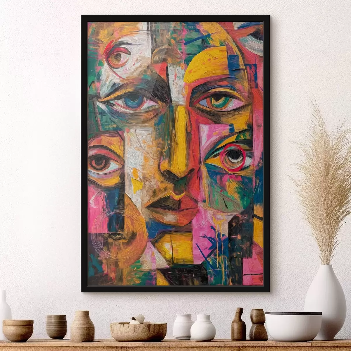 Poster Abstract gezicht met heldere geometrische vormen f46175