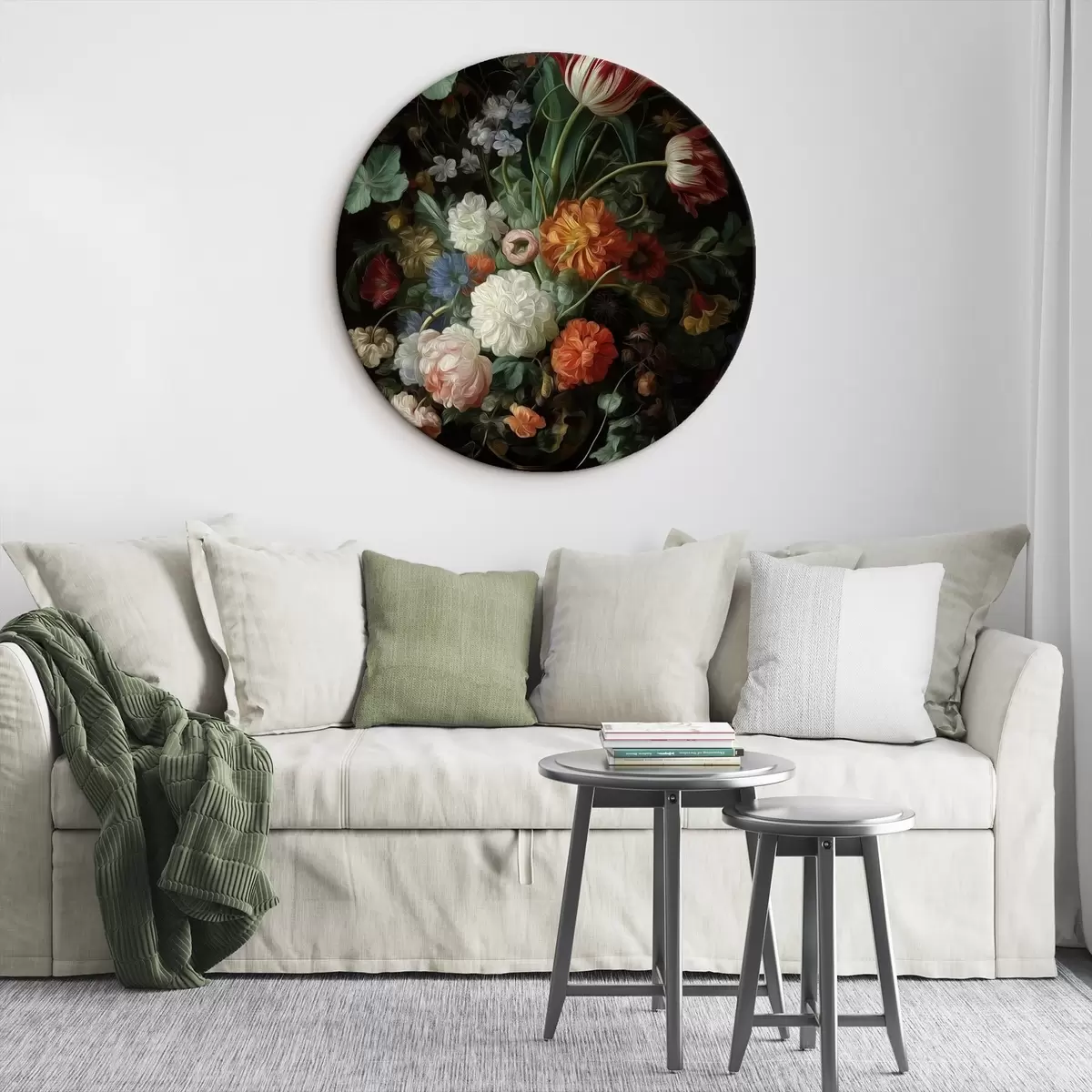 Ronde schilderijen Bloemstuk in de stijl van oude stillevens r46145