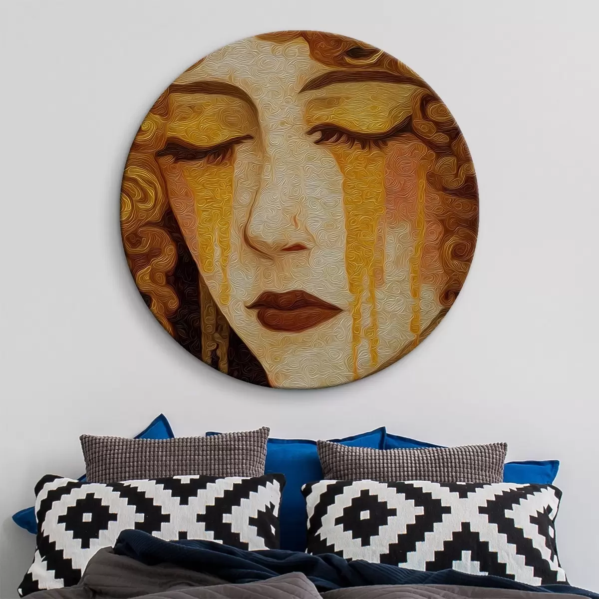 Ronde schilderijen Vrouwelijk portret met rood haar en decoratieve make-up r46149