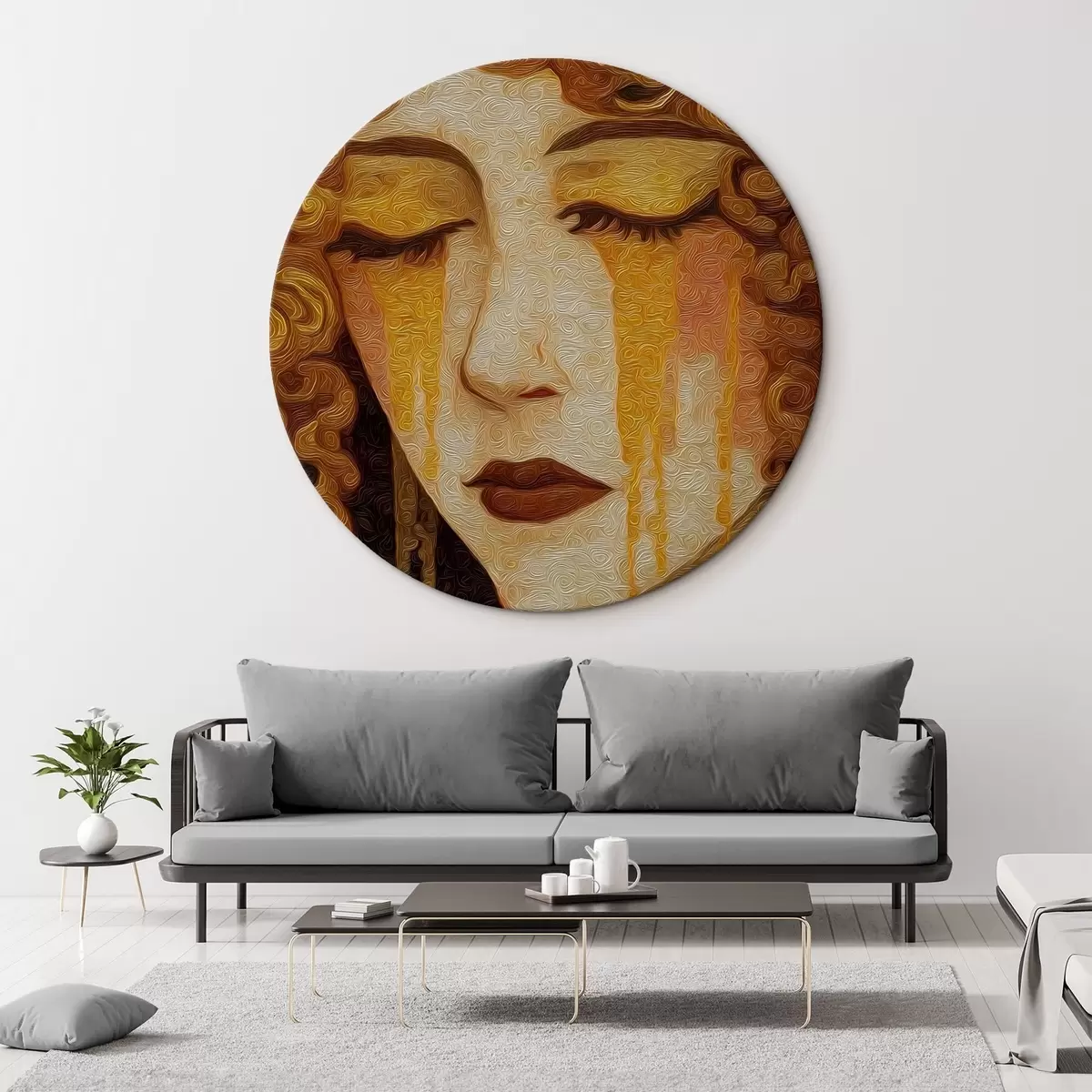 Ronde schilderijen Vrouwelijk portret met rood haar en decoratieve make-up r46149