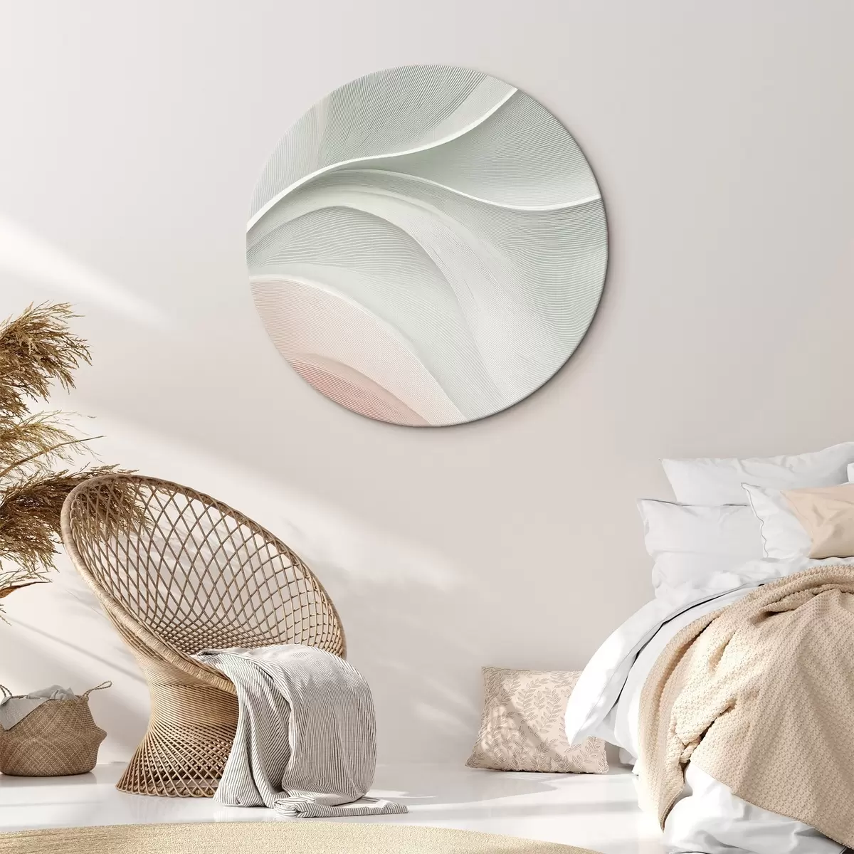 Ronde schilderijen Abstracte golven in warme roze-beige tinten r46152