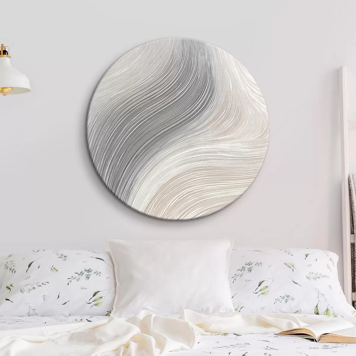 Ronde schilderijen Abstracte vloeiende lijnen in neutrale tinten r46154