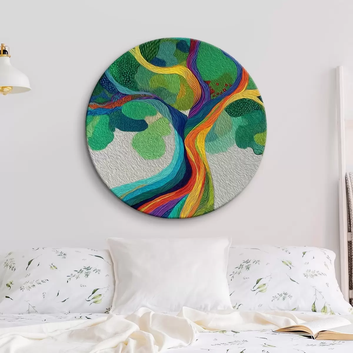 Ronde schilderijen Boom met regenboogtakken op een groene achtergrond r46173