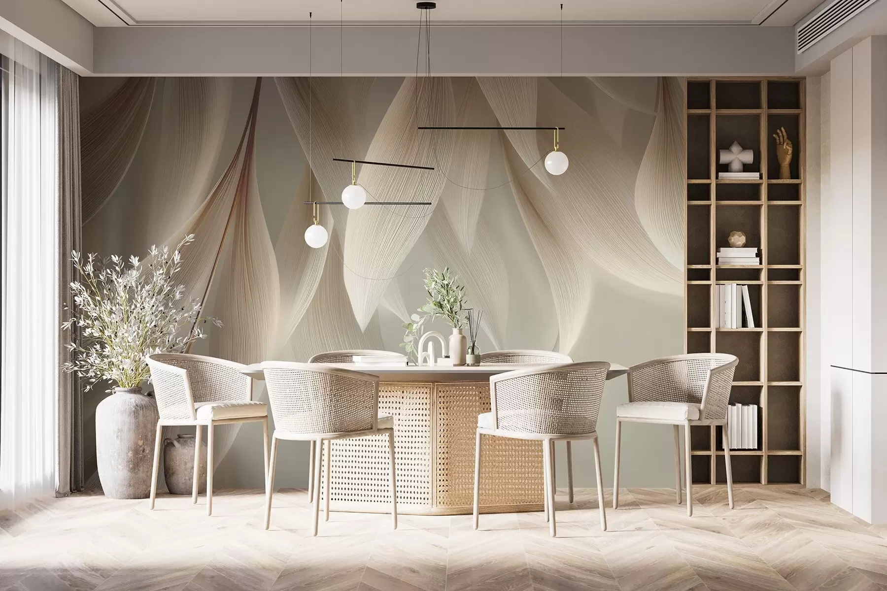 Fotobehang Hangende bladeren met gestileerde contouren w04706