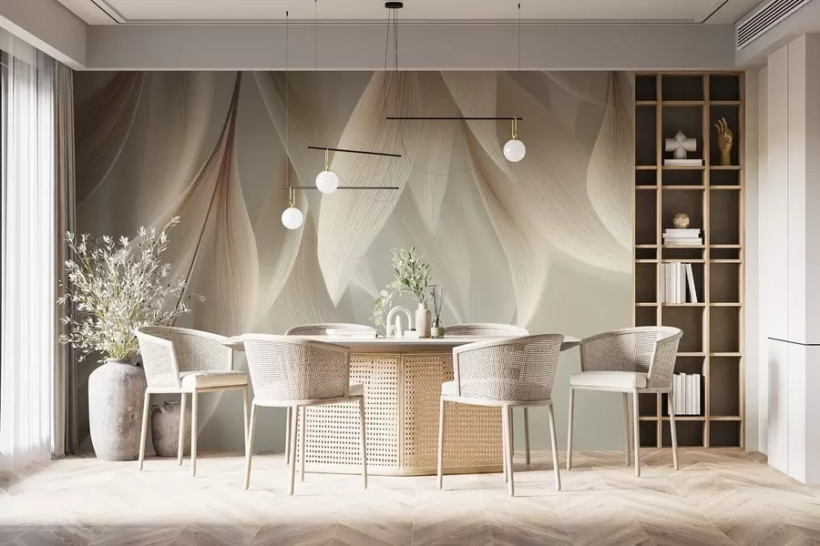 Fotobehang Hangende bladeren met gestileerde contouren w04706