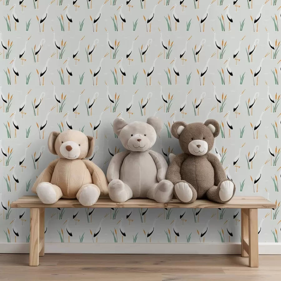 Fotobehang Reigers tussen riet op een lichte achtergrond a00650v2