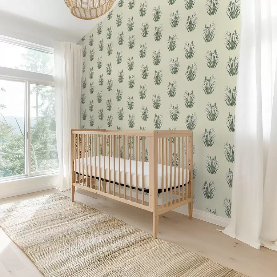 Fotobehang Sneeuwklokjes met groene bladeren op een crèmekleurige achtergrond a00651v2