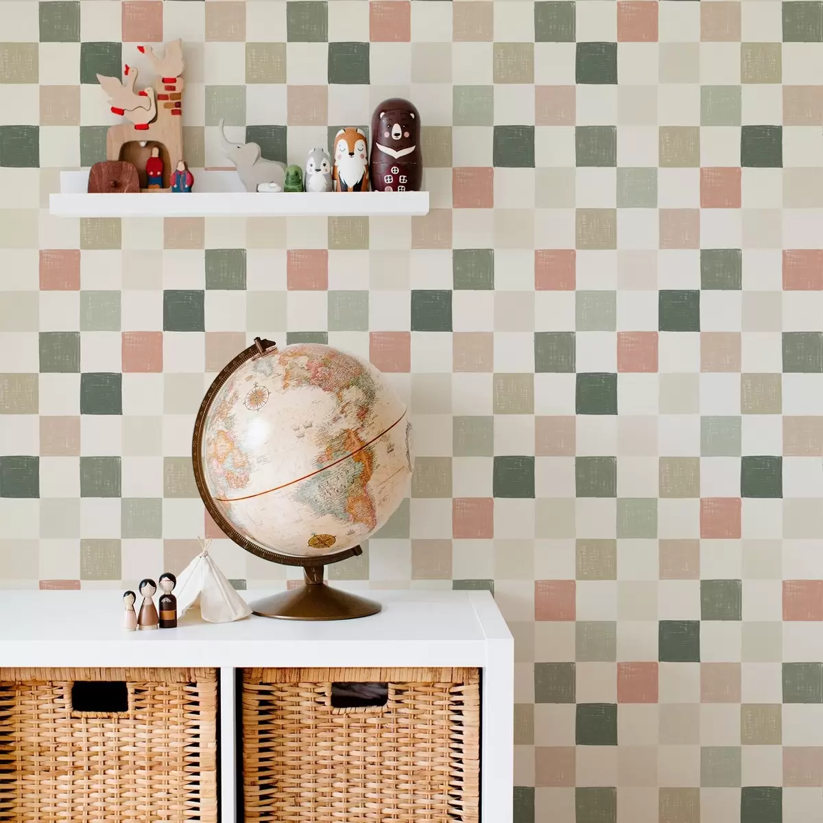 Behang Zachte plaid in pastelgroen, roze en beige tinten a00676