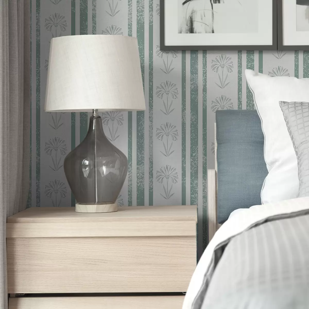 Behang Lintpatroon met bloemen in groene tinten a00732