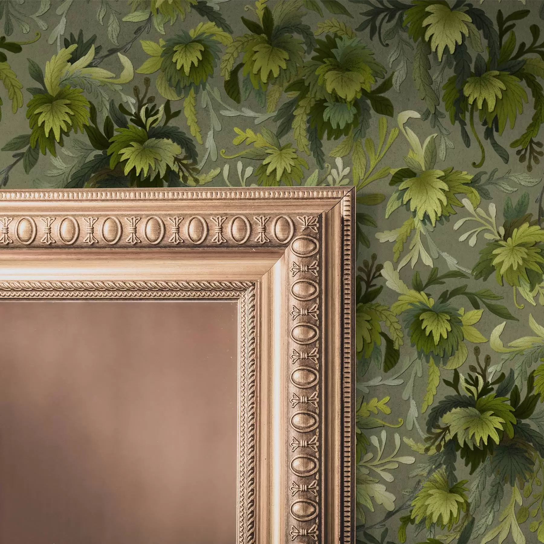 Fotobehang Dicht groen gebladerte op een grijsgroene achtergrond a00805v1
