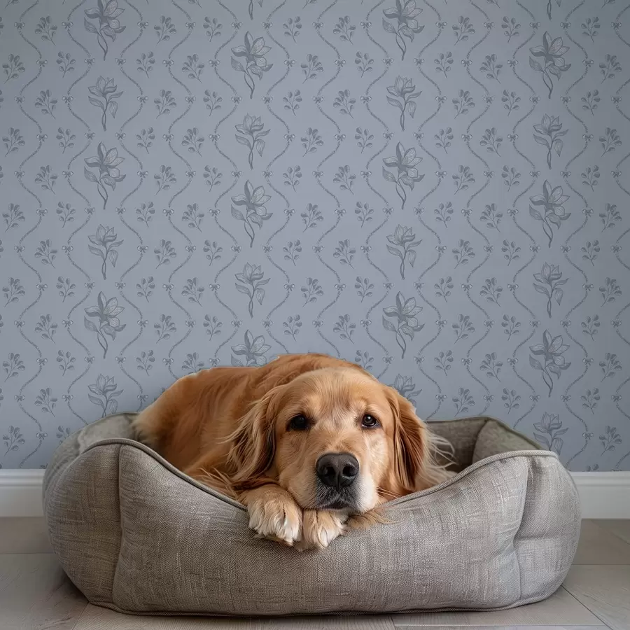 Fotobehang Kleine bloemen en linten in grijsblauwe kleuren a00808v2