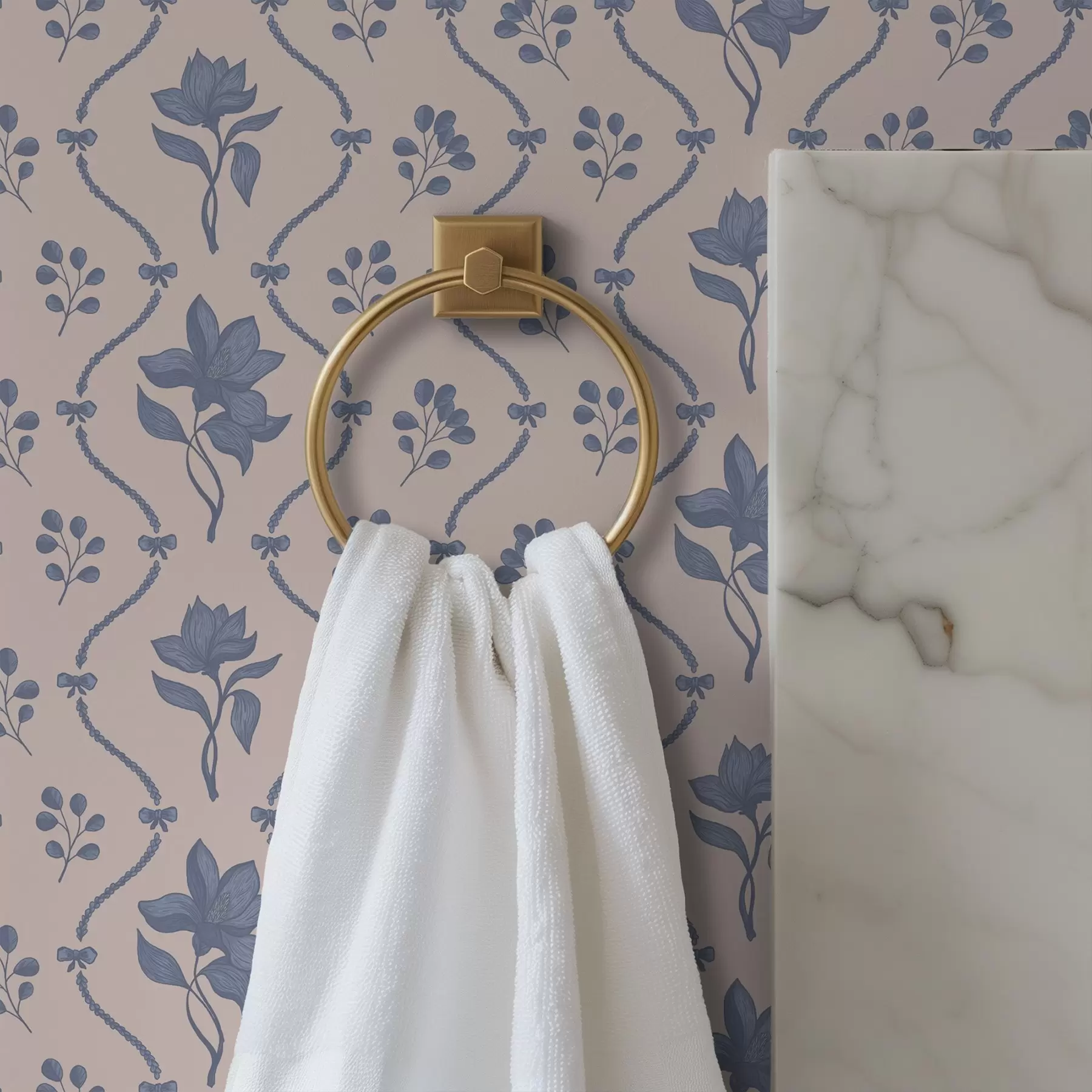 Fotobehang Kleine bloemen en linten in blauwe en roze tinten a00808v3