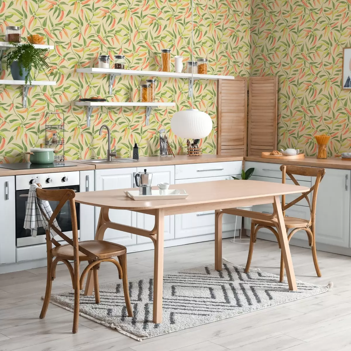 Behang Takken met rode en groene paprika's op een warme achtergrond a00829