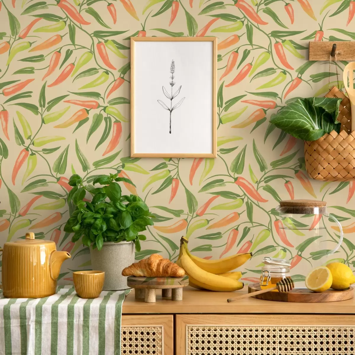 Behang Takken met rode en groene paprika's op een warme achtergrond a00829