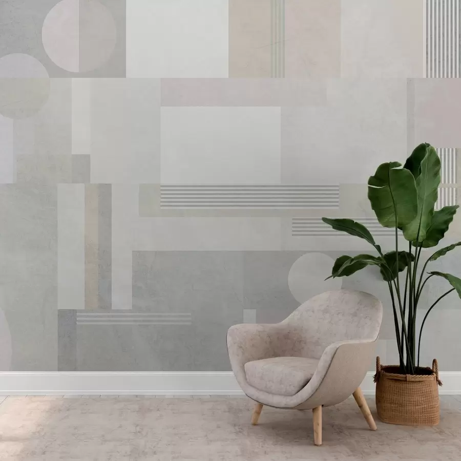 Fotobehang abstracte geometrie in grijze en beige tinten w04635