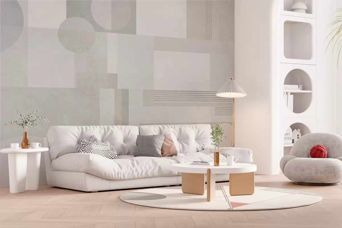 Fotobehang abstracte geometrie in grijze en beige tinten w04635