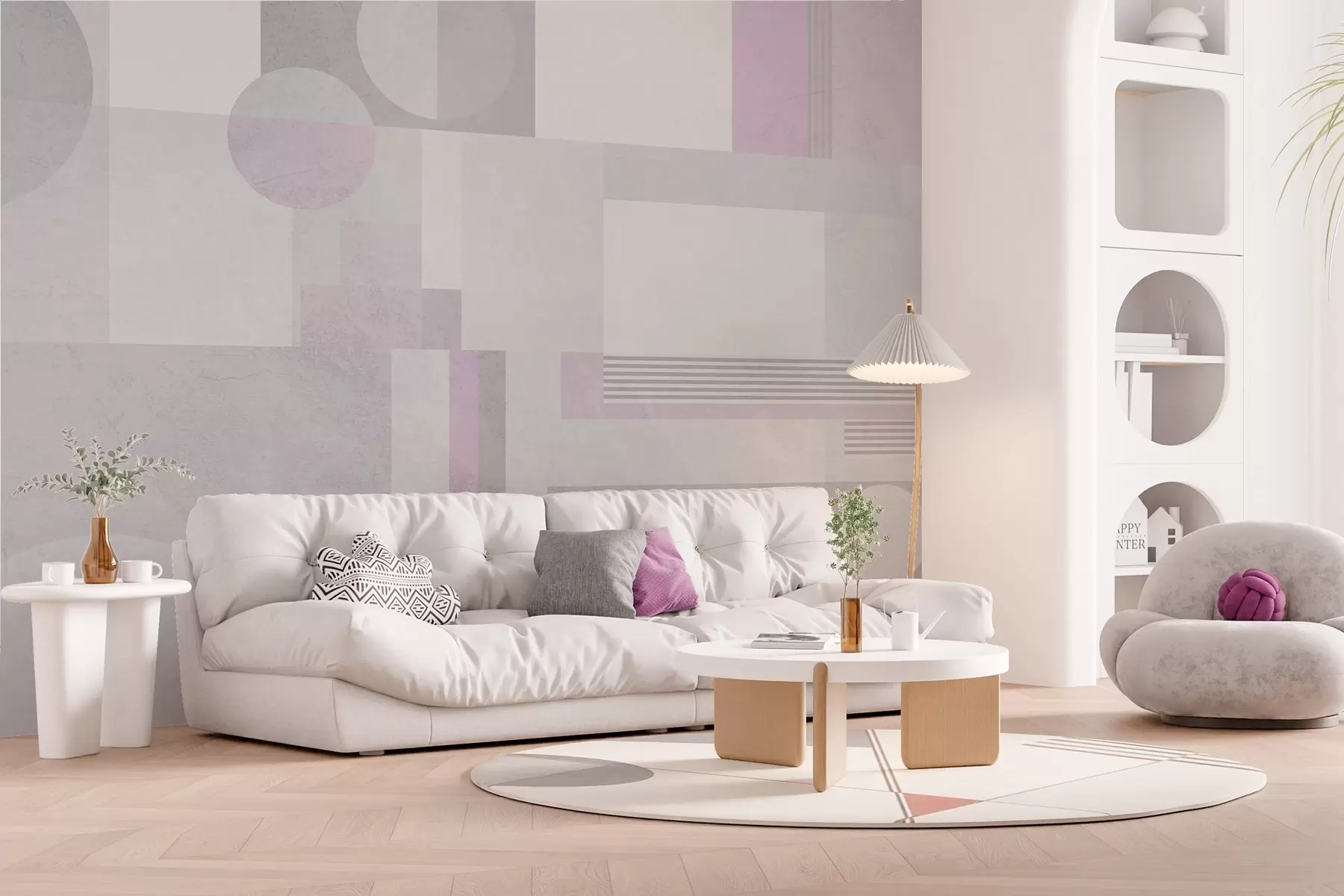 Fotobehang abstracte geometrie in grijze en lavendelkleurige tinten w04635v1