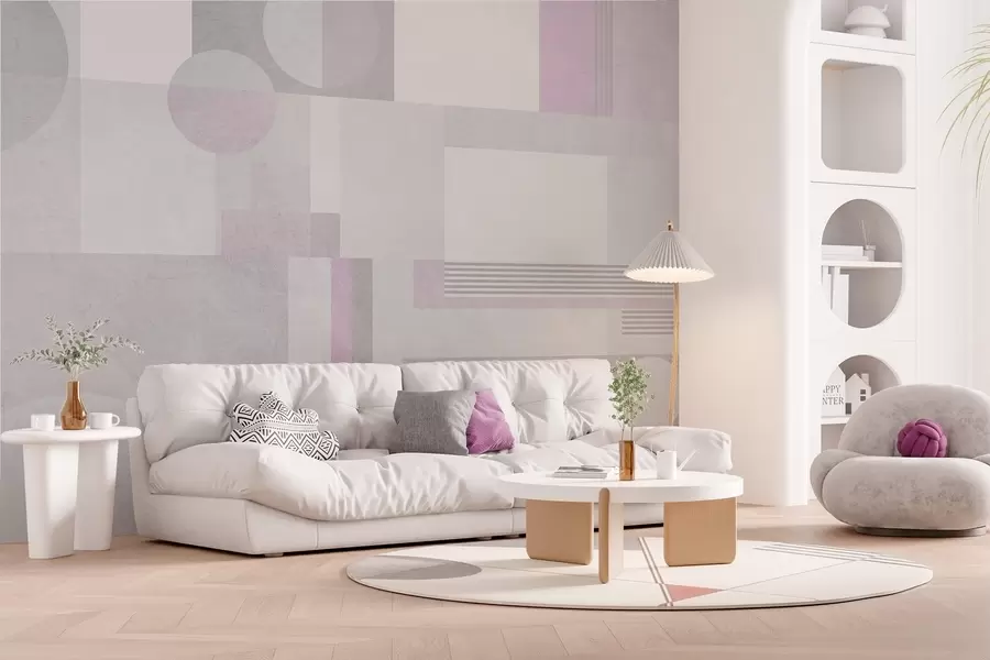 Fotobehang abstracte geometrie in grijze en lavendelkleurige tinten w04635v1