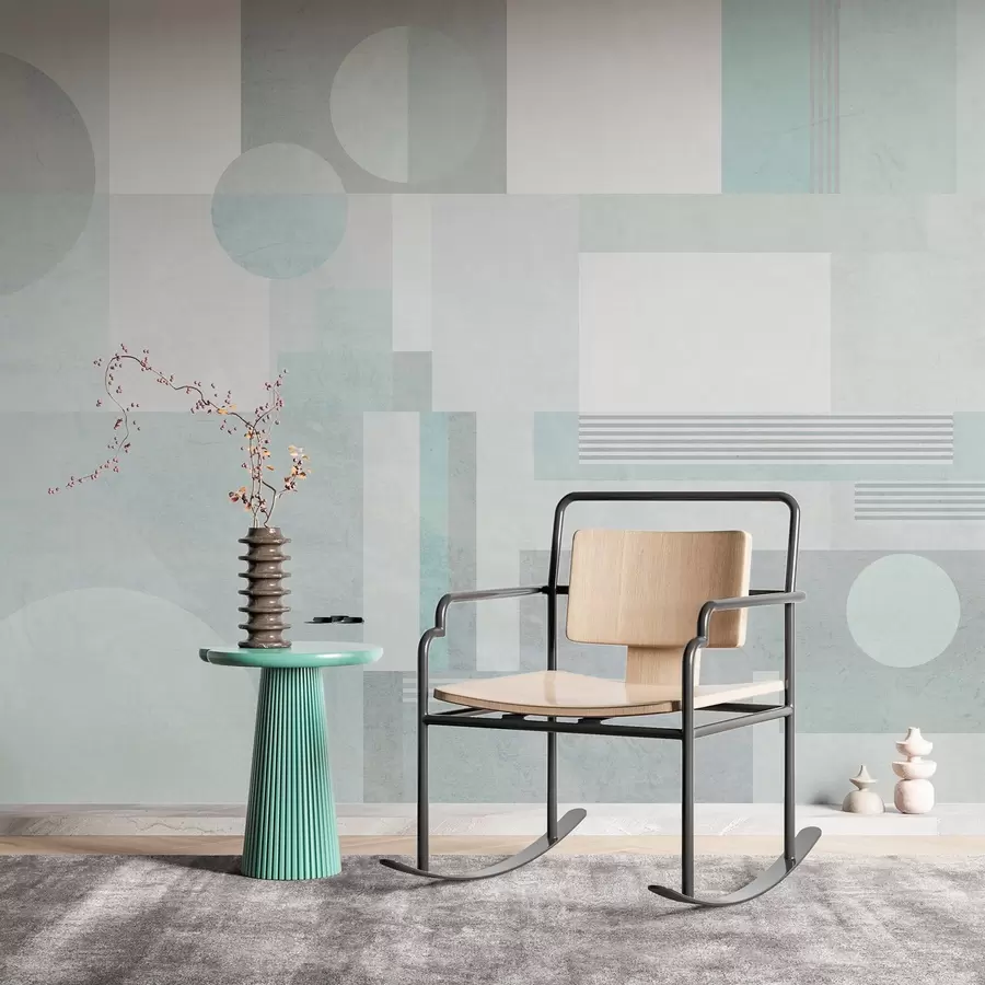 Fotobehang abstracte geometrie in grijsgroene tinten w04635v3