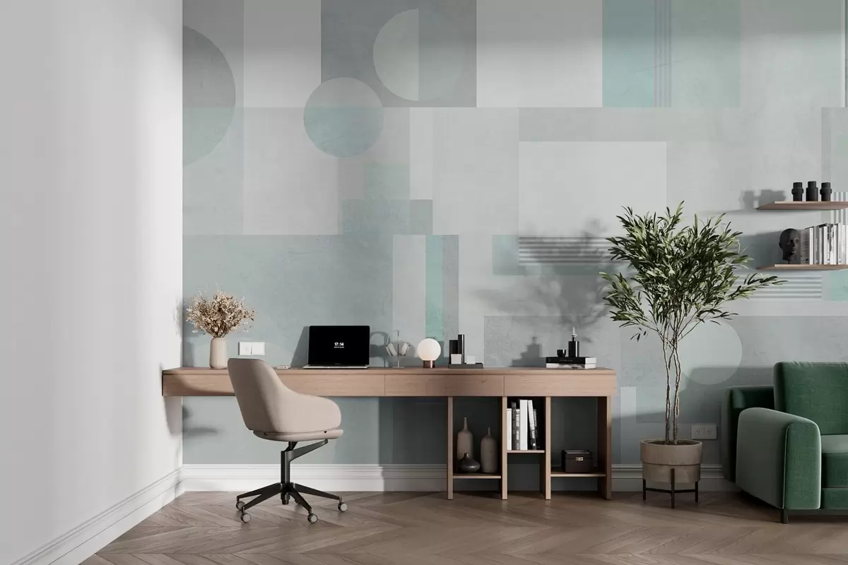 Fotobehang abstracte geometrie in grijsgroene tinten w04635v3