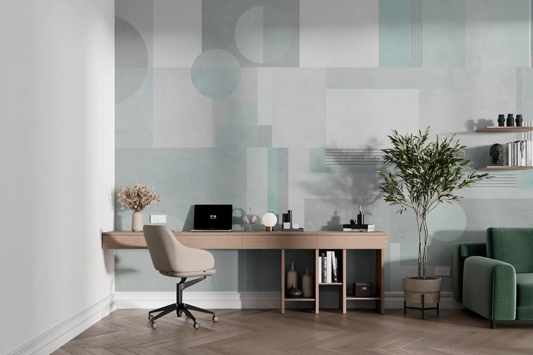 Fotobehang abstracte geometrie in grijsgroene tinten w04635v3