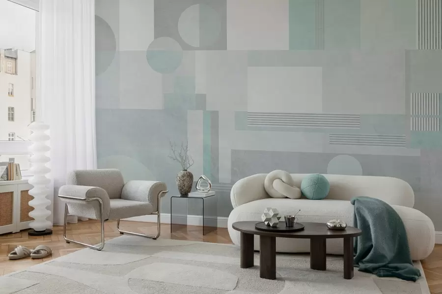 Fotobehang abstracte geometrie in grijsgroene tinten w04635v3