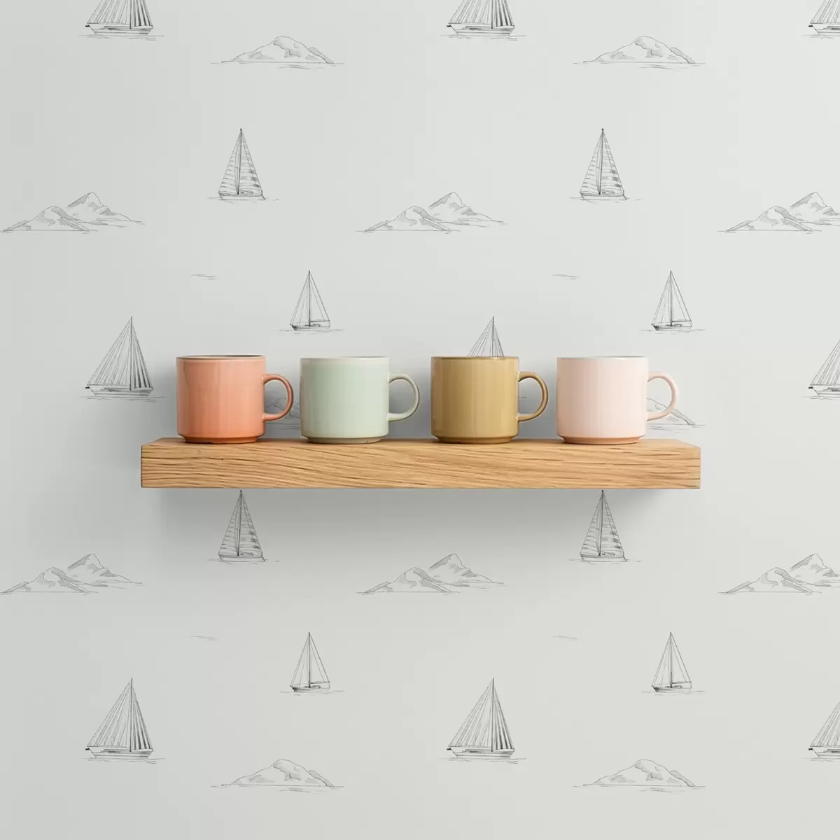 Behang Schets jachten en eilanden, lichte achtergrond a00654v2