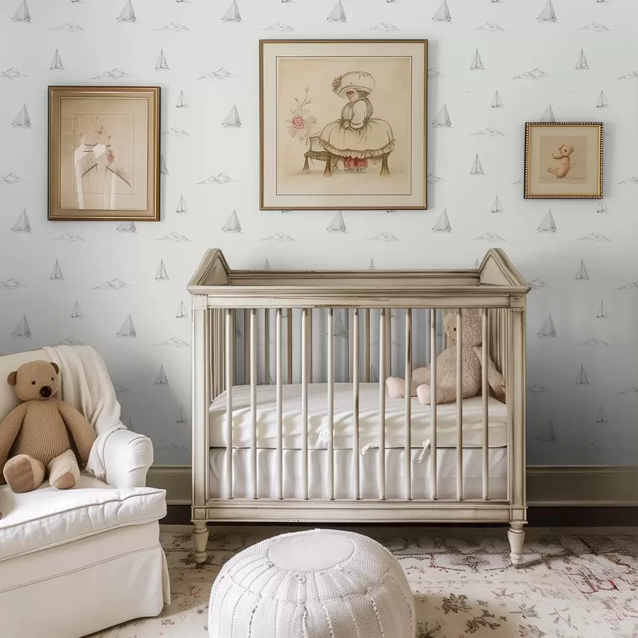 Fotobehang Schets jachten en eilanden, lichte achtergrond a00654v2