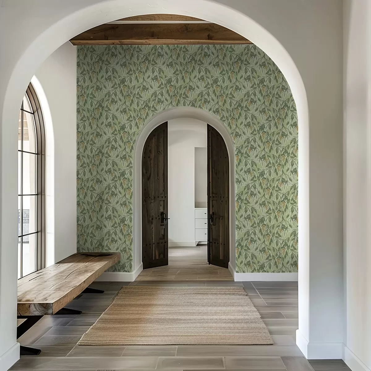 Behang Takken met bessenclusters op groene achtergrond a00734