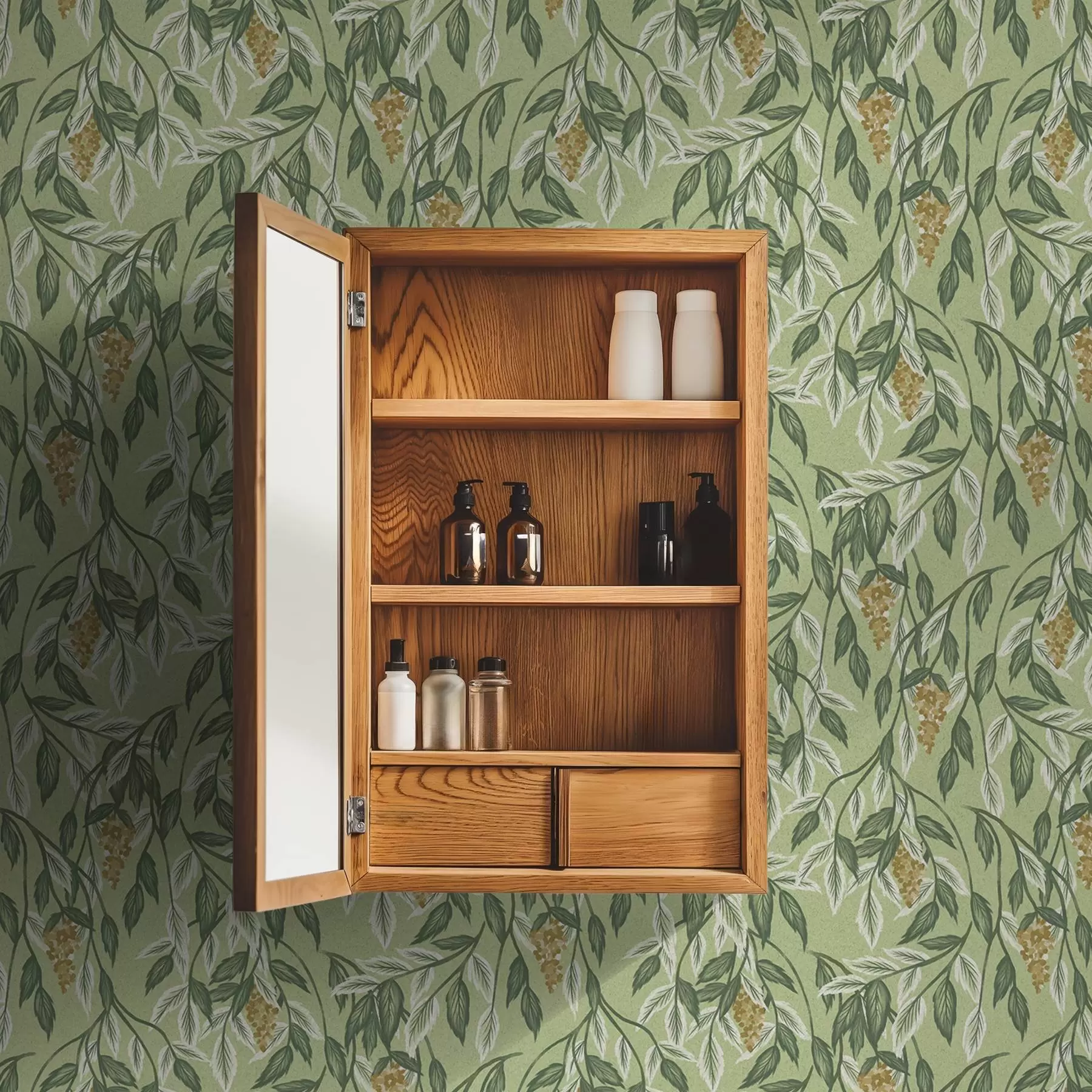 Fotobehang Takken met bessenclusters op groene achtergrond a00734