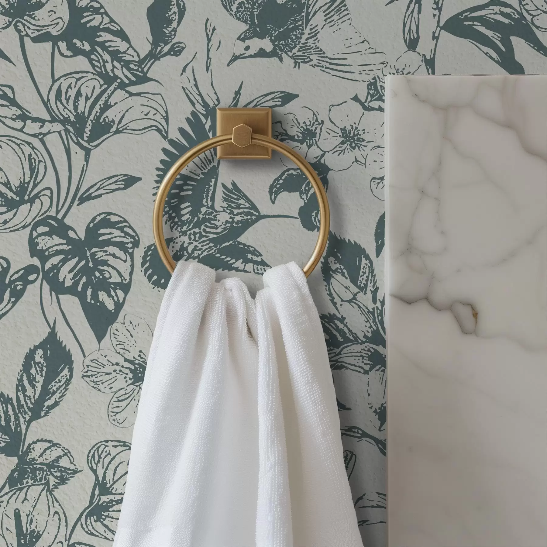 Fotobehang Monochroom bloemenornament met vogels a00737