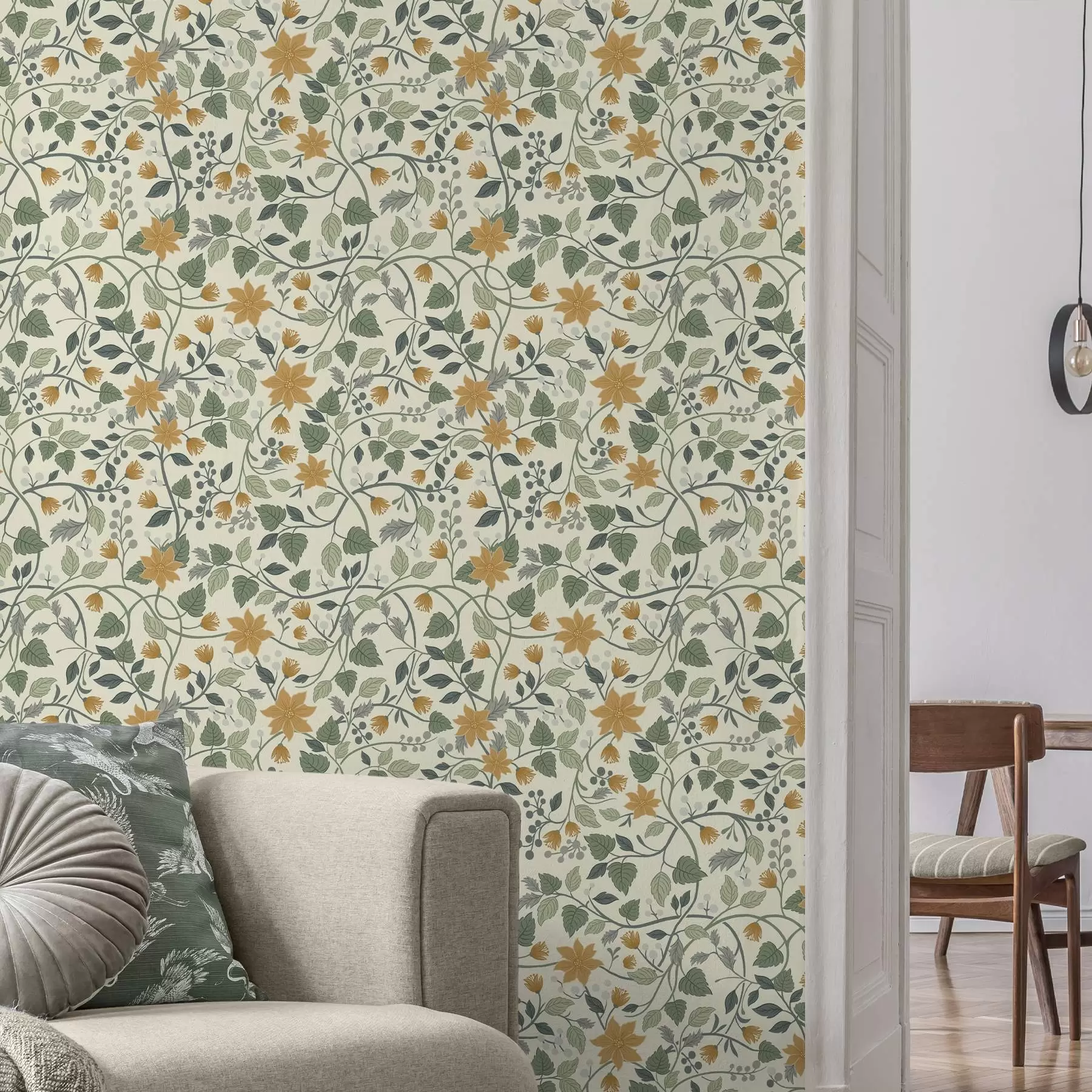 Fotobehang Klimplant met gele bloemen en bessen a00750