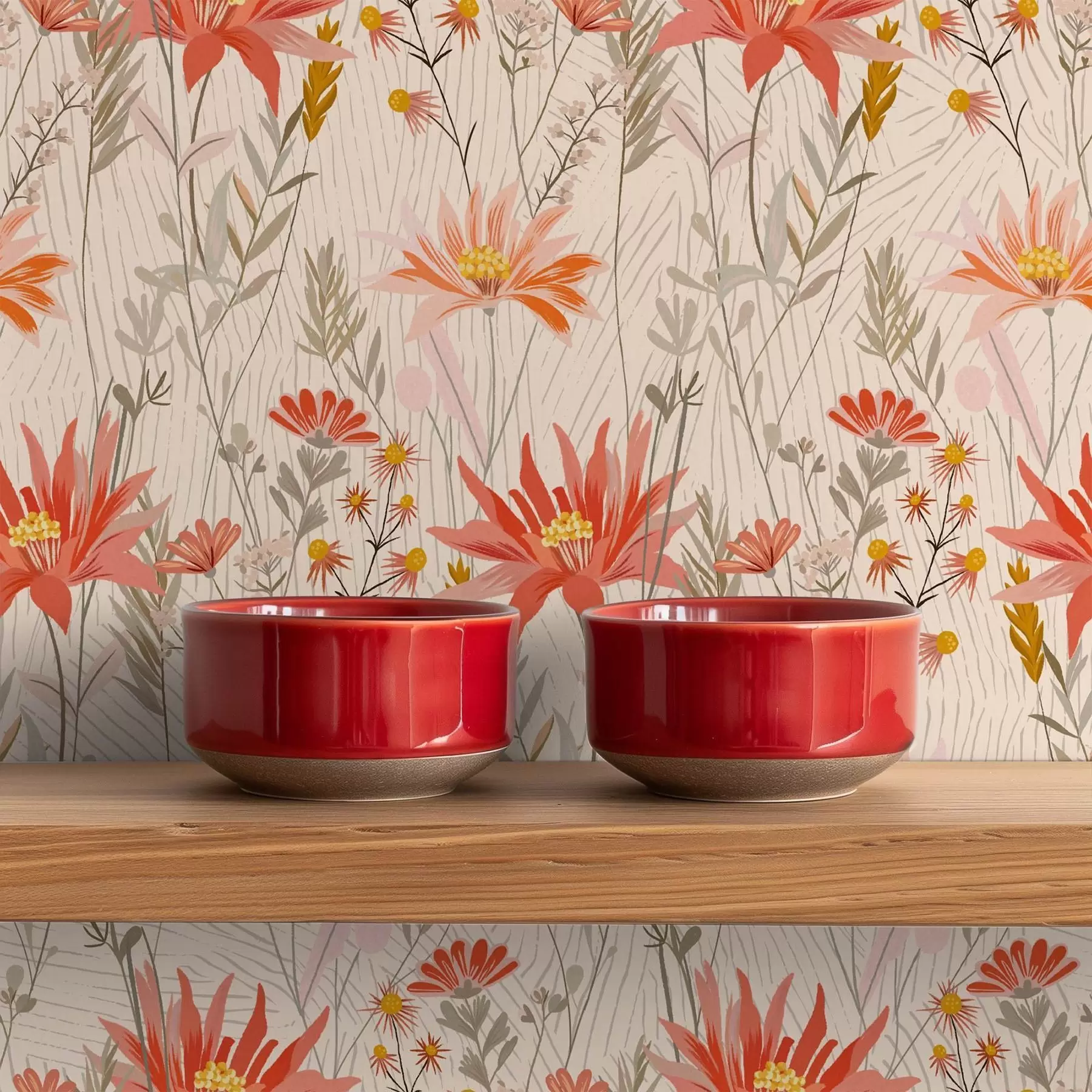 Fotobehang Wilde bloemen in warme tinten op beige achtergrond a00751