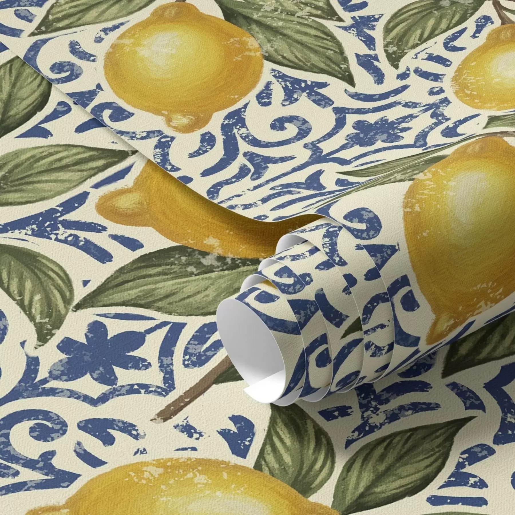 Fotobehang Citroentakken met blauwe decoratieve achtergrond a00763