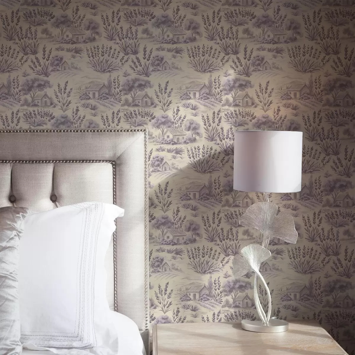 Behang Lavendelvelden en huizen in pasteltinten a00765